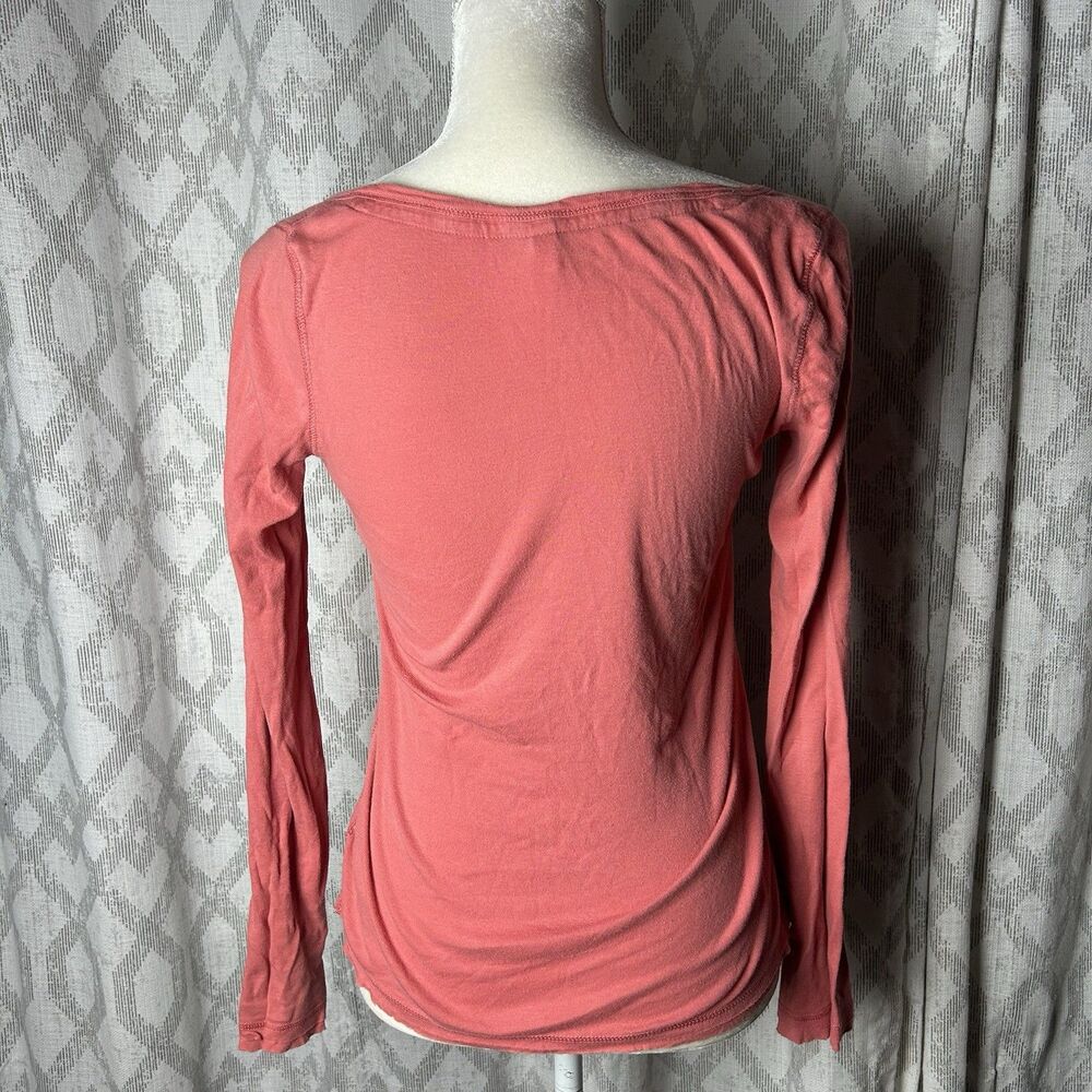 Y2K 2000s Old Navy Baby Doll Long Sleeve Top Coral Pink Medium Women's Blouse - Picture 6 of 8